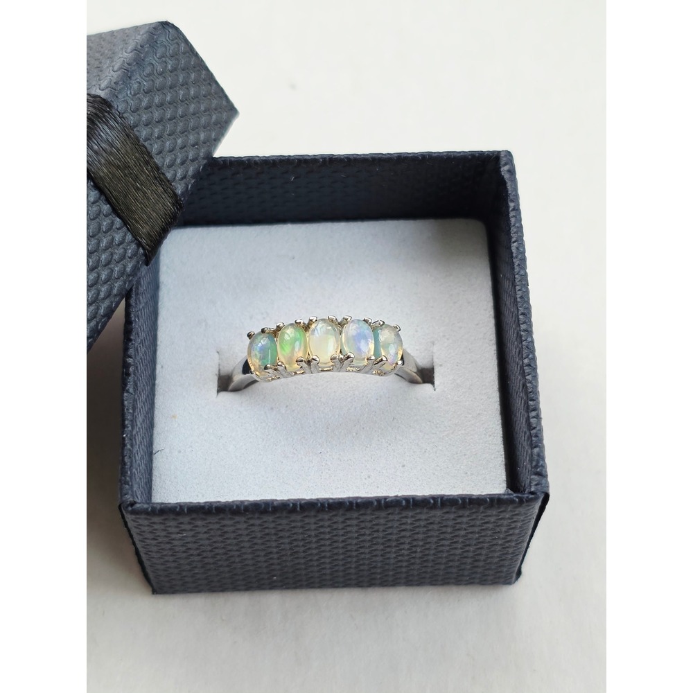 D'Joy 925 Sterling Silver Natural Opal 5-Stone Ring Size 7 October Birthstone
